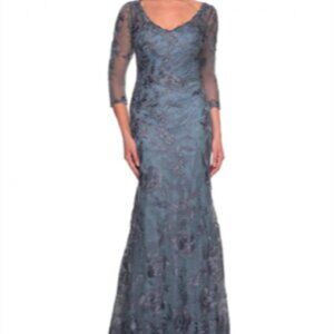 Long blue gray formal gown by LaFemme size 12